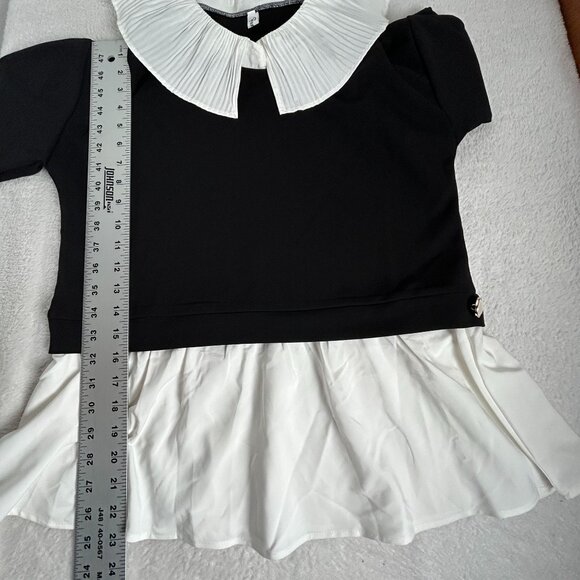 Fashion Women’s Black Pleated Collar Blouse Long Sleeve Gothic Blouse Top Large - Picture 7 of 7